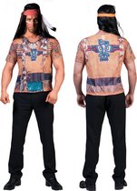 Funny Fashion - Indiaan Kostuum - 3d Shirt Indiaan Man - Bruin - Maat 64 - Carnavalskleding - Verkleedkleding