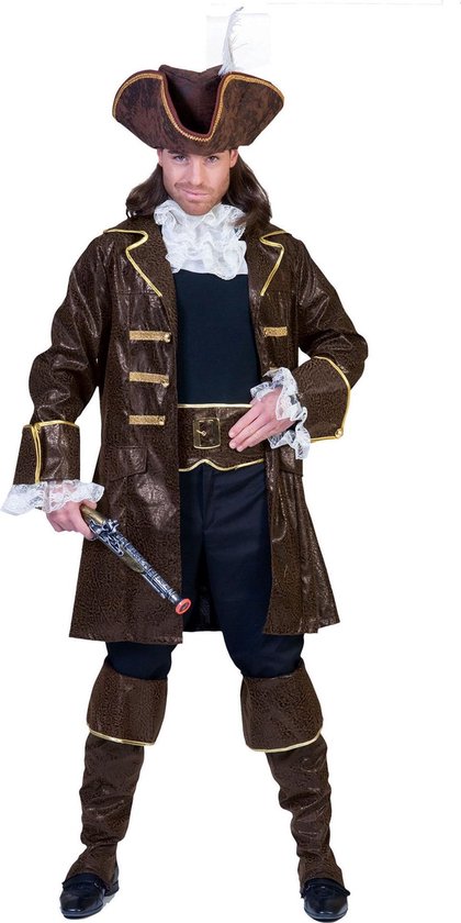 Funny Fashion - Piraat & Viking Kostuum - Piraat Pecunia Kostuum Man - Bruin - Maat 56-58 - Carnavalskleding - Verkleedkleding