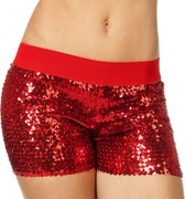 Wilbers & Wilbers - Jaren 80 & 90 Kostuum - Hotpants Pailletten Rood Vrouw - Rood - Maat 38 - Carnavalskleding - Verkleedkleding