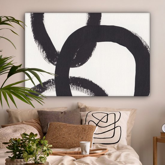 Tableau sur toile abstrait - Formes - Zwart - Cercles - 120x80 cm - Décoration murale