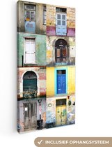 Canvas Schilderij Deuren - Regenboog - Architectuur - Collage - 20x40 cm - Wanddecoratie