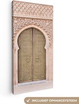 Canvas Schilderij Marokkaanse deur - Roze - Kunst - Poort - 40x80 cm - Wanddecoratie