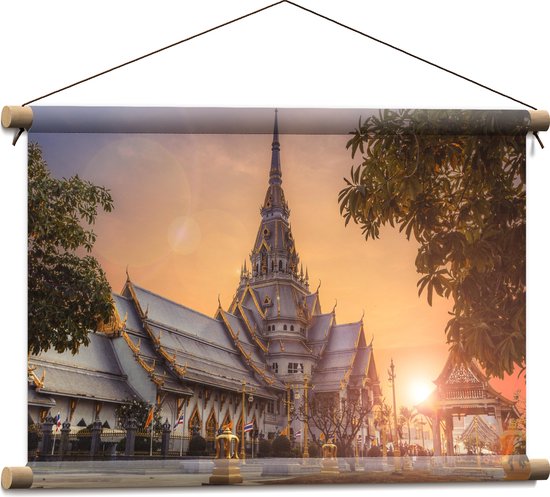 Textielposter - Mooi Kasteel met Zonsondergang in Thailand - 60x40 cm Foto op Textiel