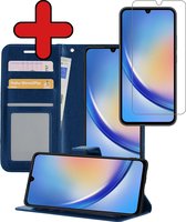Hoesje Geschikt voor Samsung A34 Hoesje Book Case Hoes Portemonnee Cover Walletcase Met Screenprotector - Hoes Geschikt voor Samsung Galaxy A34 Hoes Bookcase Hoesje - Donkerblauw