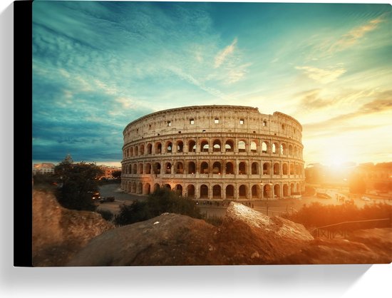 Canvas - Zonsondergang achter het Colesseum in Rome, Italië - 40x30 cm Foto op Canvas Schilderij (Wanddecoratie op Canvas)