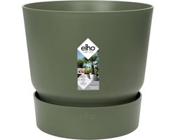 Elho Greenville Rond 16 - Bloempot voor Buiten met Waterreservoir - 100% Gerecycled Plastic - Ø 16 x H 15.3 cm - Blad groen