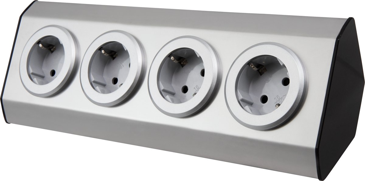 McPower Hoekstekkerdoos - 4 stopcontacten - Stekkerblok met 15 cm snoer - RVS