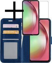Hoes Geschikt voor Samsung A54 Hoesje Book Case Hoes Flip Cover Wallet Bookcase Met Screenprotector - Donkerblauw