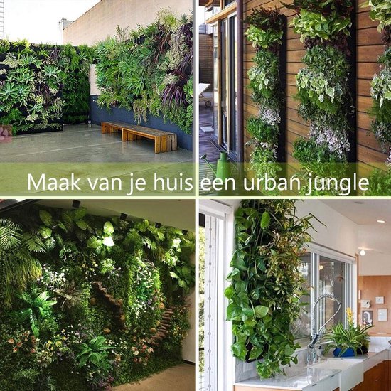 Finnacle - Plantenmuur - Muur met planten - Tuinieren - Tuin - Planten - Plantenbak - Zwart met Groen - Verticale tuin - Hangende tuin - Plantenzak - plantenzakken voor 49 planten – 100 cm x 100 cm - 1 vak is 13x13 cm