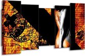 GroepArt - Canvas Schilderij - Lichaam - Geel, Oranje, Zwart - 150x80cm 5Luik- Groot Collectie Schilderijen Op Canvas En Wanddecoraties