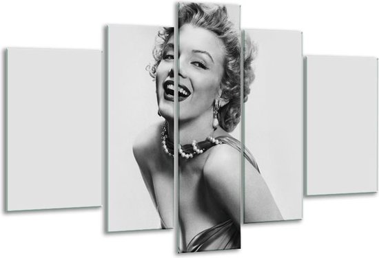 Glasschilderij Marilyn Monroe - Grijs, Wit - 170x100cm 5Luik - Foto Op Glas - Geen Acrylglas Schilderij - 6000+ Glasschilderijen Collectie - Wanddecoratie