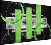 Schilderij - Modern - Groen , Zwart , Grijs - 120x70cm 1Luik - GroepArt - Handgeschilderd Schilderij - Canvas Schilderij - Wanddecoratie - Woonkamer - Slaapkamer - Geschilderd Door Onze Kunstenaars 2000+Collectie Maatwerk Mogelijk