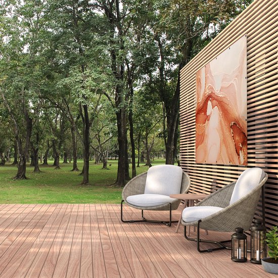 Gards Affiche de jardin Art Abstrait en Marbre Rose - 160x120 cm - Toile jardin - Décoration de jardin - Décoration murale extérieur - Tableau jardin