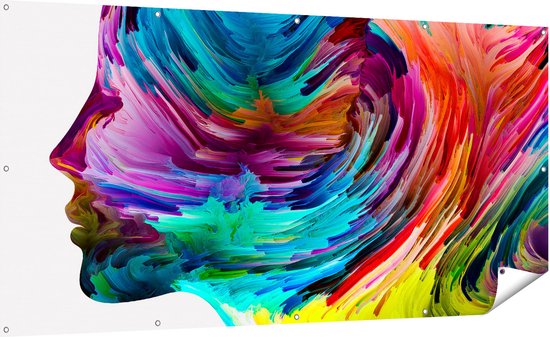 Gards Affiche de Jardin Art Abstrait d'un Visage - Tête - 200x100 cm - Toile Jardin - Décoration de jardin - Décoration murale Extérieure - Tableau Jardin