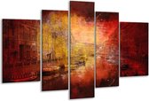 Glasschilderij Steden - Rood, Geel, Zwart - 170x100cm 5Luik - Foto Op Glas - Geen Acrylglas Schilderij - 6000+ Glasschilderijen Collectie - Wanddecoratie