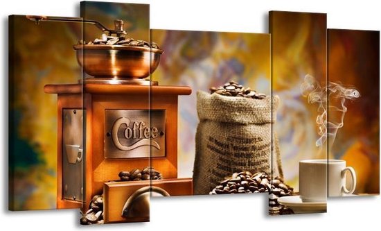 Canvas Schilderij Koffie, Keuken | Bruin, Geel, Oranje | | F007099