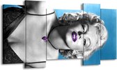 GroepArt - Schilderij - Marilyn Monroe - Blauw, Grijs, Paars - 120x65cm 5Luik - Foto Op Canvas - GroepArt 6000+ Schilderijen 0p Canvas Art Collectie - Wanddecoratie