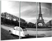 Glasschilderij Steden, Parijs - Zwart, Wit, Grijs - 120x80cm 3Luik - Foto Op Glas - Geen Acrylglas Schilderij - GroepArt 6000+ Glas Art Collectie - Maatwerk Mogelijk