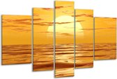 Glasschilderij Zonsondergang - Geel, Oranje, Bruin - 170x100cm 5Luik - Foto Op Glas - Geen Acrylglas Schilderij - 6000+ Glasschilderijen Collectie - Wanddecoratie