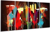 GroepArt - Glasschilderij - Abstract - Rood, Blauw, Geel - 160x80cm 4Luik - Foto Op Glas - Geen Acrylglas Schilderij - 6000+ Glasschilderijen Collectie - Wanddecoratie