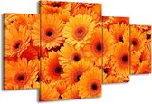 GroepArt - Schilderij -  Bloemen - Oranje, Zwart - 160x90cm 4Luik - Schilderij Op Canvas - Foto Op Canvas