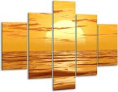 Glasschilderij -  Zonsondergang - Geel, Oranje, Bruin - 100x70cm 5Luik - Geen Acrylglas Schilderij - GroepArt 6000+ Glasschilderijen Collectie - Wanddecoratie- Foto Op Glas