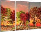 GroepArt - Schilderij -  Herfst - Rood, Bruin, Geel - 120x80cm 3Luik - 6000+ Schilderijen 0p Canvas Art Collectie