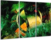 GroepArt - Schilderij -  Abstract - Groen, Geel, Rood - 120x80cm 3Luik - 6000+ Schilderijen 0p Canvas Art Collectie