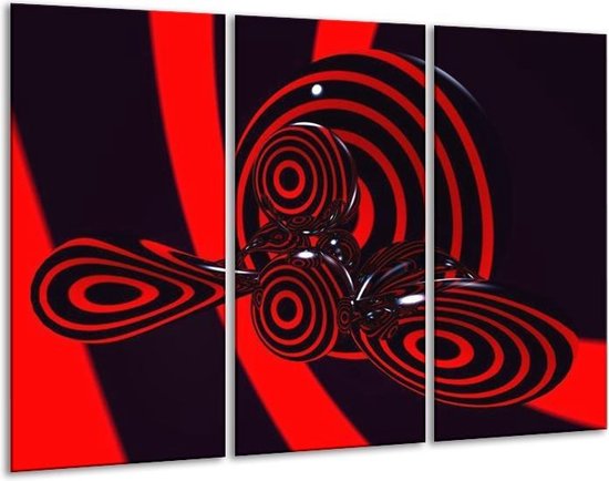 GroepArt - Schilderij -  Abstract - Rood, Zwart - 120x80cm 3Luik - 6000+ Schilderijen 0p Canvas Art Collectie