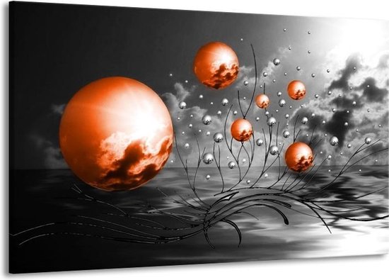 Schilderij Op Canvas - Groot - Design - Oranje, Grijs, Zwart - 140x90cm  1Luik -... | bol.com