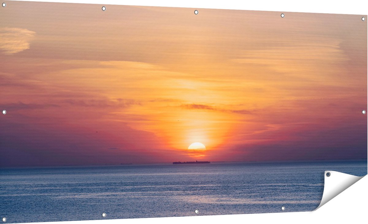 Gards Tuinposter Zonsondergang in de Noordzee - 180x90 cm - Tuindoek - Tuindecoratie - Wanddecoratie buiten - Tuinschilderij Multikleur