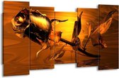GroepArt - Canvas Schilderij - Roos - Rood, Goud, Geel - 150x80cm 5Luik- Groot Collectie Schilderijen Op Canvas En Wanddecoraties