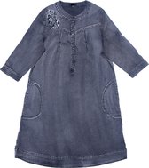 Floraweg dames lyocell jeans knop sluiting jurk met bloem borduurwerk en aap wassen zwarte kleur