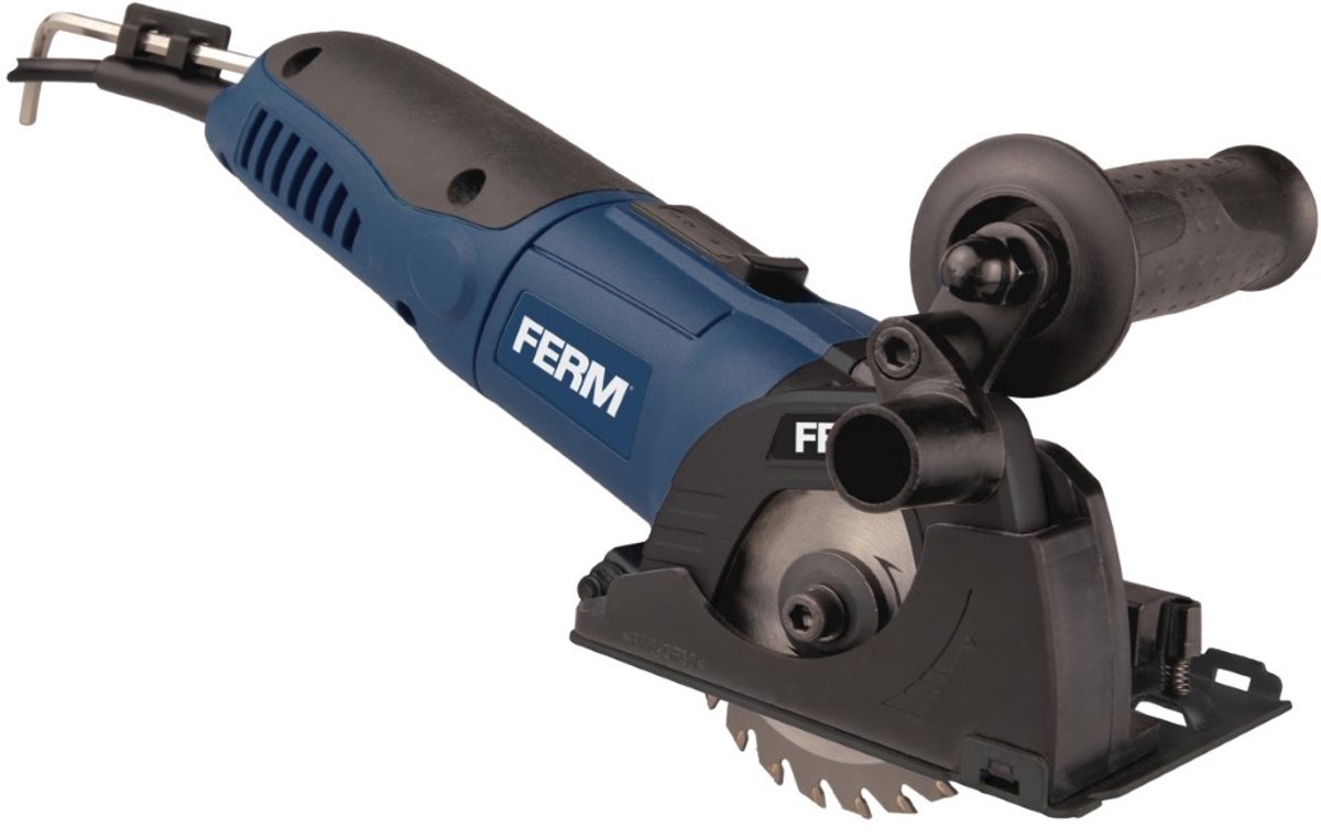 FERM - CSM1043 - Precisiezaag - Invalzaag - Mini-cirkelzaag - 500W - Ø85mm - Variabele snelheden - 3500 t/m 6500 tpm - Instelbare - zaagdiepte: - 22mm - Met: - 3 zaagbladen: - Kunststof - Hout - Keramiek - Zijgeleider - Stofzuigadapter - Koffer – foto 2