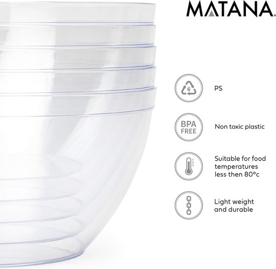 Lot de 5 bols à salade réutilisables – Plastique durable, volume de 3 500 ml, respectueux de l'environnement, Perfect pour la Prep des repas et les grands rassemblements.