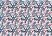 Fotobehang - Vlies Behang - Flamingo's en Zebra's - 254 x 184 cm