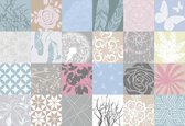 Fotobehang - Vlies Behang - Tegels van Bloemen en Bladeren - 520 x 318 cm