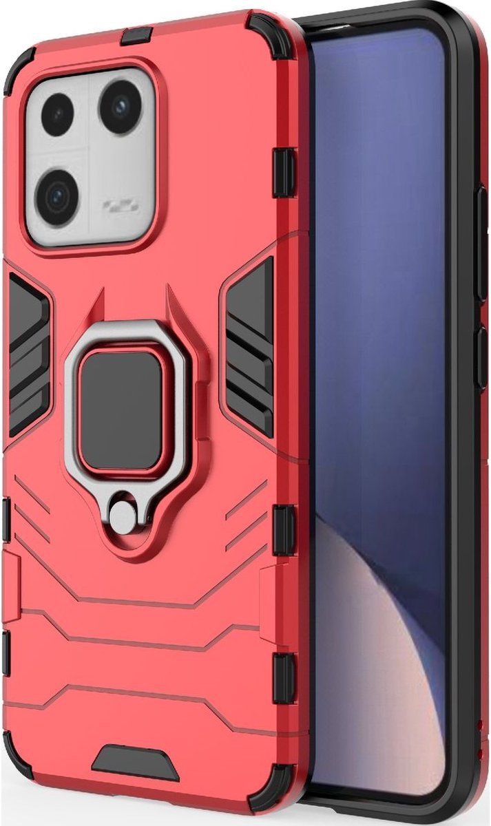 Mobigear Hoesje geschikt voor Xiaomi 13 Telefoonhoesje Hardcase | Mobigear Armor Ring Backcover Shockproof met Ringhouder | Schokbestendig 13 Telefoonhoesje | Anti Shock Proof - Rood