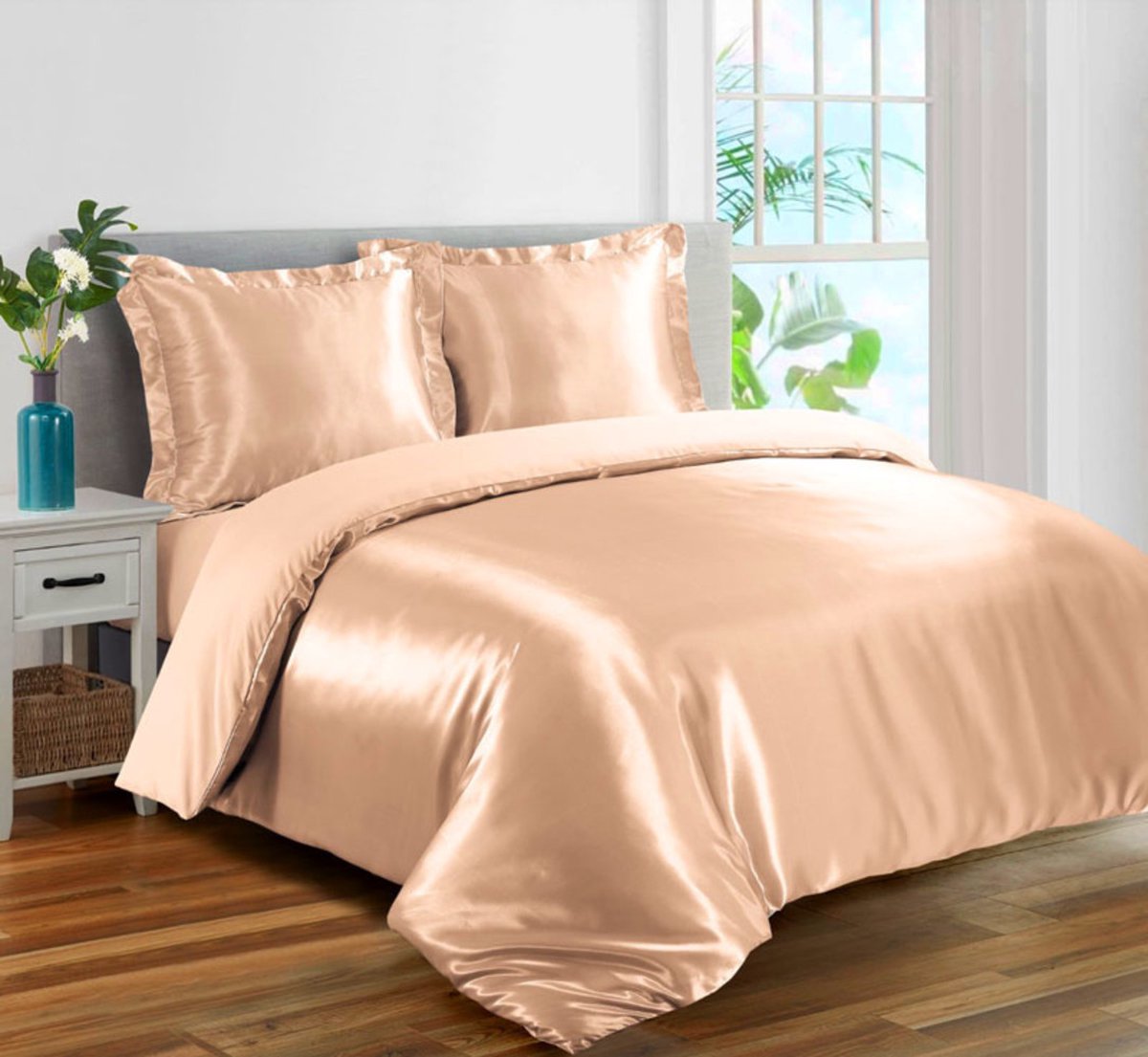 dekbedovertrek-Beauty Silk -Glans Satijn Uni -Tweepersoons -240 x 220 cm +2 kussenslopen 60x70 cm- Taupe