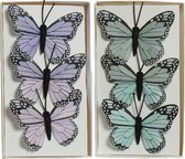 Decoratie vlinders op draad - 6x stuks - blauw - paars - 6 cm