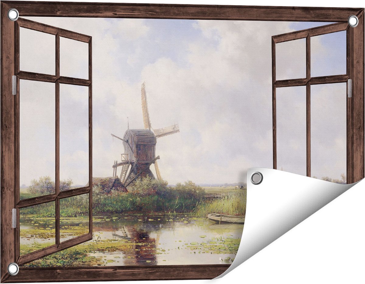 Gards Tuinposter Doorkijk In ’t Gein bij Abcoude - Willem Roelofs - 60x40 cm - Tuindoek - Tuindecoratie - Wanddecoratie buiten - Tuinschilderij donker bruin