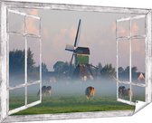 Gards Tuinposter Doorkijk Landschap met Koeien - 180x120 cm - Tuindoek - Tuindecoratie - Wanddecoratie buiten - Tuinschilderij