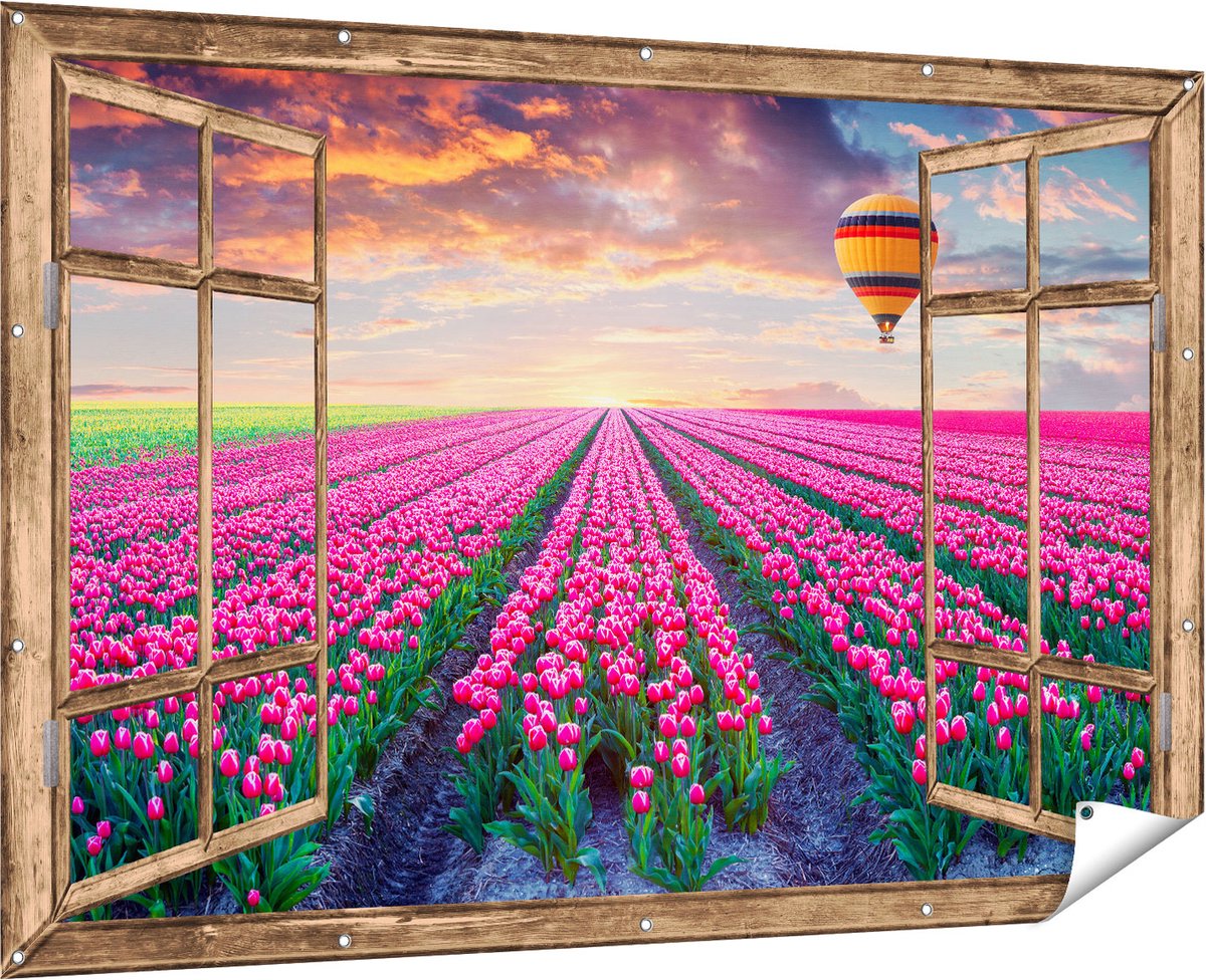 Gards Tuinposter Abstracte Kunst van Zwarte Verf - 60x40 cm - Tuindoek - Tuindecoratie - Wanddecoratie buiten - Tuinschilderij Multikleur