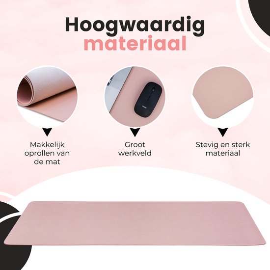 WURK Muismat 80x40 - XXL - Bureau Onderlegger - Bureau Organizer - Bureaumat - Inclusief Kabel Clip – Roze