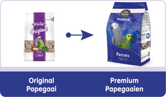 Verpakking met papegaaienvoer, voorheen Original, nu Premium.