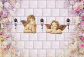 Fotobehang Pattern Wall Flowers Angels Keys | XL - 208cm x 146cm | 130g/m2 Vlies
