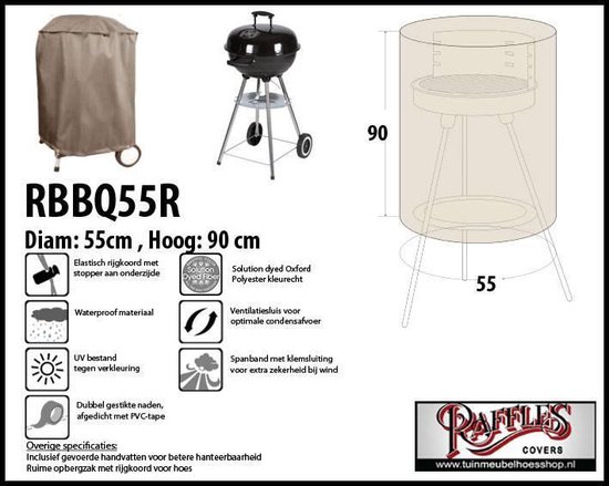 | Ronde barbecue afdekhoes Ø: 55 cm & H: 90 cm RBBQ55R Kwalitatieve hoes voor bbq 75cm rond Tuinmeubelhoesshop