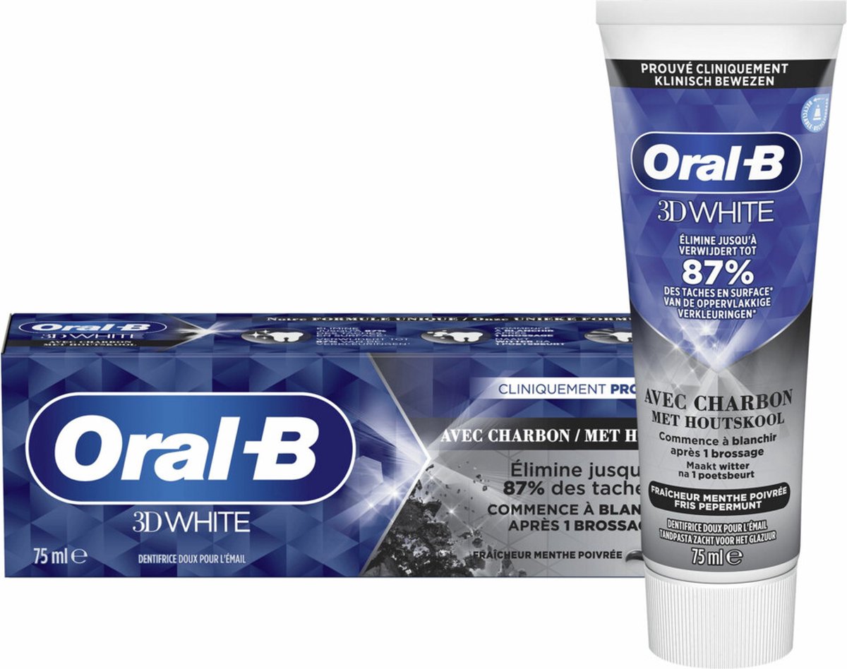 12x Oral-B Tandpasta 3D White Houtskool 75 ml