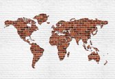 Fotobehang Brick Wall World Map | XL - 208cm x 146cm | 130g/m2 Vlies