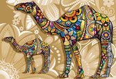 Fotobehang Camels Flowers Abstract Colours | PANORAMIC - 250cm x 104cm | 130g/m2 Vlies